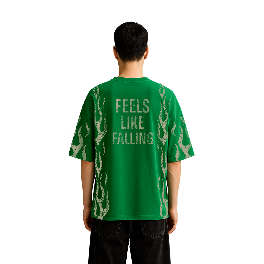 ALONSH OVERSIZED GRAPHIC T-SHIRT – FLAMEFALL (GREEN)