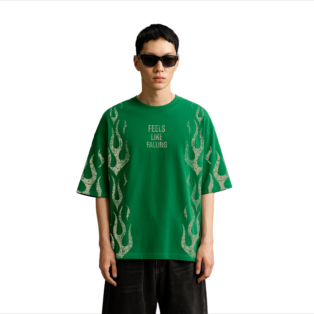 ALONSH OVERSIZED GRAPHIC T-SHIRT – FLAMEFALL (GREEN)