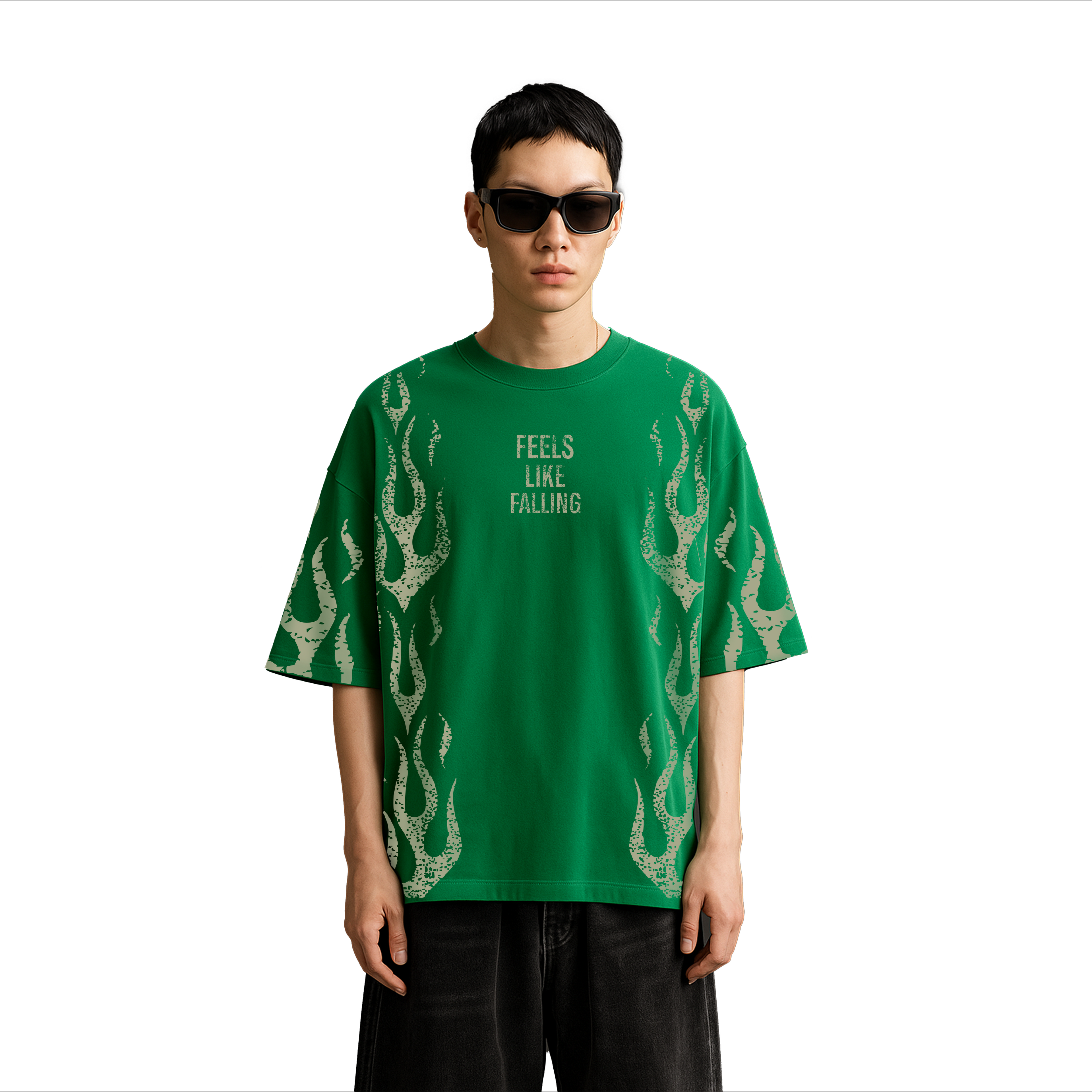 ALONSH OVERSIZED GRAPHIC T-SHIRT – FLAMEFALL (GREEN)