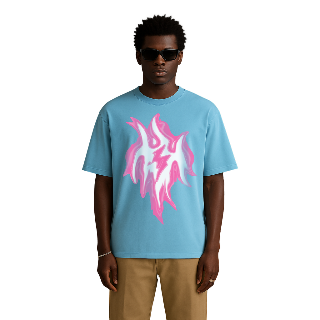ALONSH OVERSIZED GRAPHIC T-SHIRT – NEON VERSE (SKY BLUE)